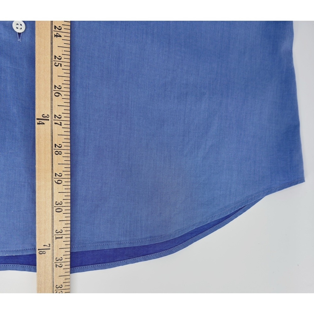 Ermenegildo Zegna Dress Shirt 42 16.5 Blue Cotton Italy Luxury Button Up - Picture 5 of 8